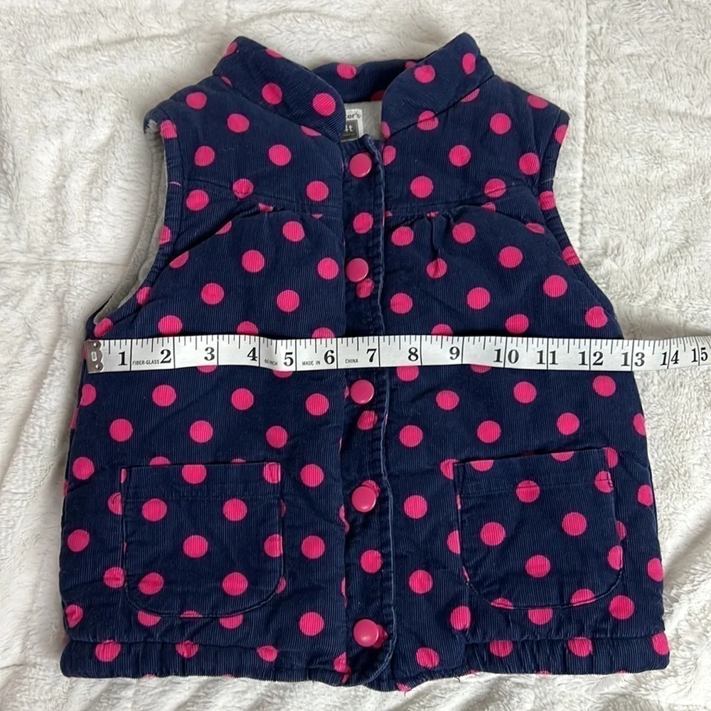 Carter's Girl’s Navy and Pink Polka Dot Corduroy Fleece Lined Puffy Vest - Sz 4t